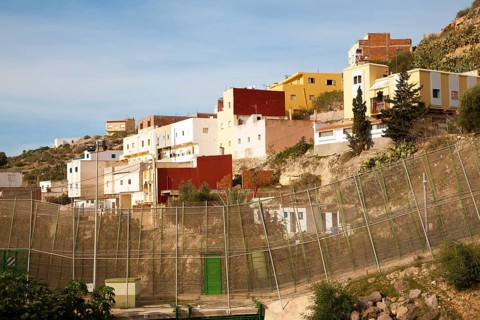 High security fences separate the Spanish exclave of Melilla, Spain from Morocco, north Africa,