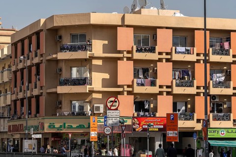 Residential buildings and shops in the Al Fahidi neighbourhood, Dubai, United Arab Emirates, Asia