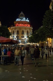 El Gallo Azul rotunda building cafe built in 1929 advertising Fundador brandy, Jerez de la
