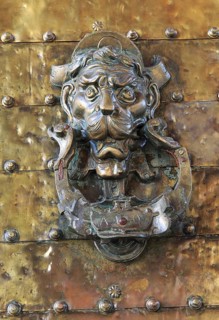 Detail of historic brass door knocker Cordoba, Spain, Europe
