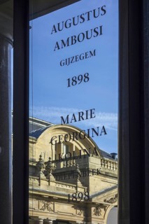 Names of 7 Congolese victims on window at AfricaMuseum, Royal Museum for Central Africa,