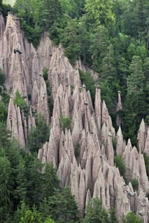 The earth pyramids of Longomoso, Lengmoos, Monti di Mezzo on the Renon plateau, Dolomites, Italy,
