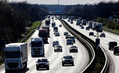 Busy motorway A10, Berliner Ring, at Schoenefelder Kreuz junction, Schoenefeld, 28.03.2023