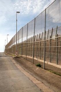 High security fences separate the Spanish exclave of Melilla, Spain from Morocco, north Africa,