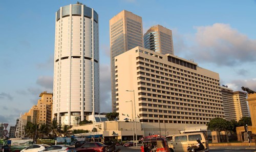 Modern architecture buildings central Colombo, Sri Lanka, Asia, Galadari Hotel and BOC building and