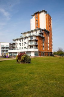 Modern apartment housing in Compair Crescent, central Ipswich, Suffolk, England, UK