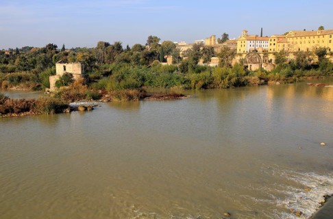 Historic Albolafia Moorish water-wheel on river Rio Guadalquivir, Cordoba, Spain, Europe