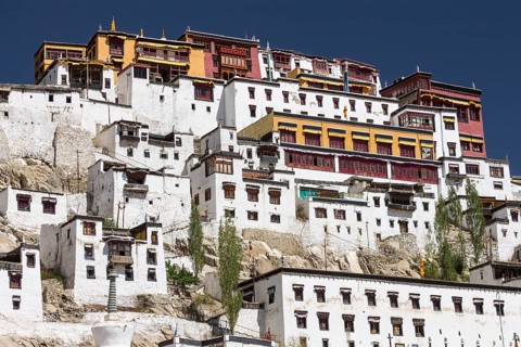 Thikse Gompa, the Buddhist monastery of Central Ladakh, seen late in the summer. This monastery