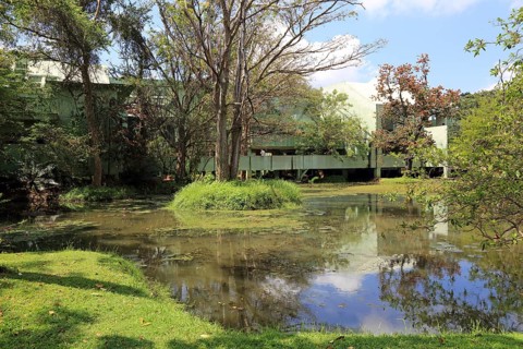 Lake and museum building, Sigiriya, Central Province, Sri Lanka, Asia
