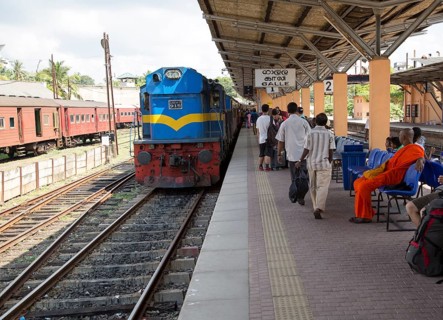 Tracks platform and train railway station, Galle, Sri Lanka, Asia