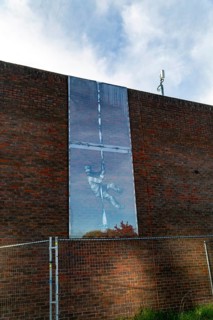 Banksy artwork of prisoner escaping on walls of Reading jail, Reading, Berkshire, England, UK