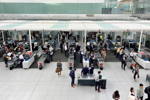 Passenger and hand baggage security check Terminal 2 Munich Airport Franz Josef Strauss, Munich,