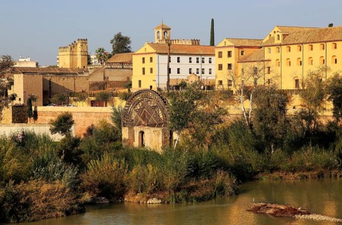 Historic Albolafia Moorish water-wheel on river Rio Guadalquivir, Cordoba, Spain, Europe