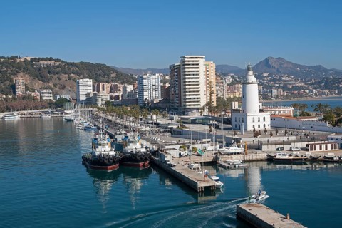 Apartment blocks and yachts in marina of Muelle Uno port development, city of Malaga, Spain, Europe