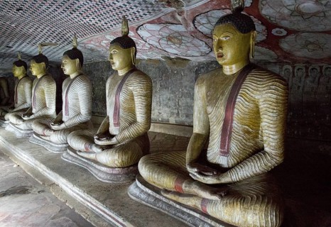Buddha figures inside Dambulla cave Buddhist temple complex, Sri Lanka, Asia
