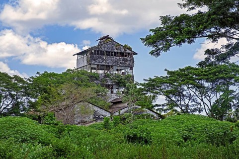 Dilapidated old factory at Marienburg, former sugarcane plantation and village in the Commewijne