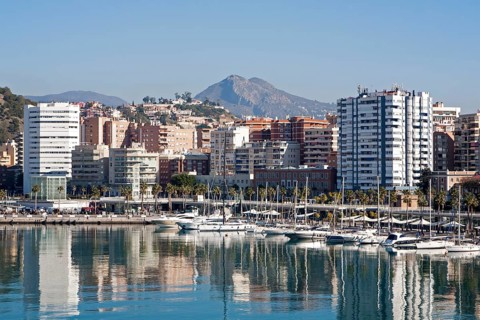 Apartment blocks and yachts in marina of Muelle Uno port development, city of Malaga, Spain, Europe