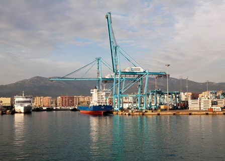 Large cranes APM Terminals container ship port at Algeciras, Cadiz Province, Spain, Europe