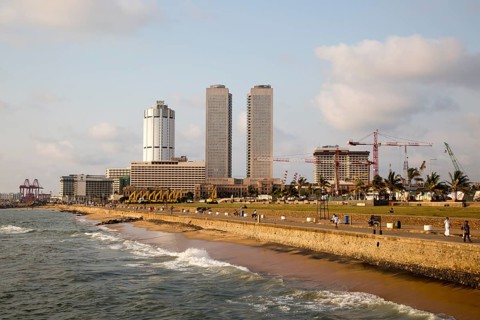 Twin towers of World Trade Centre and modern hotels, central business district, Colombo, Sri Lanka,