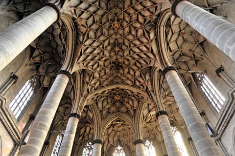 Gothic Holy Cross Minster, also known as the Minster of the Holy Cross, ribbed vault in the choir