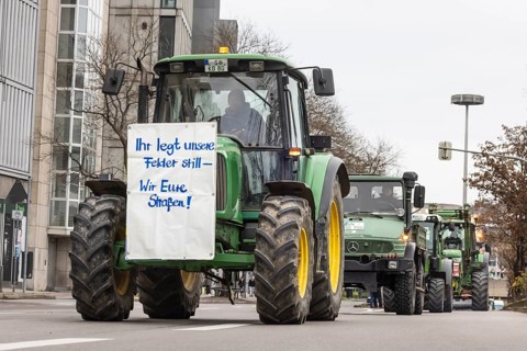 Farmers' protests in Germany. Farmers protest with tractors and banners against tax increases by
