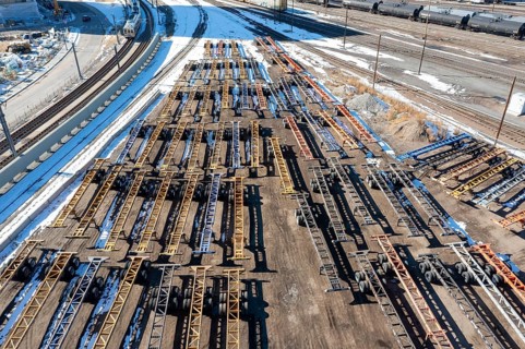 Denver, Colorado, The Union Pacific's Railroad's intermodal terminal, where shipping containers are