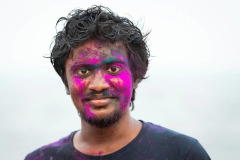 Man with colour on his face, Holi Festival, Indian spring festival, traditional festival of