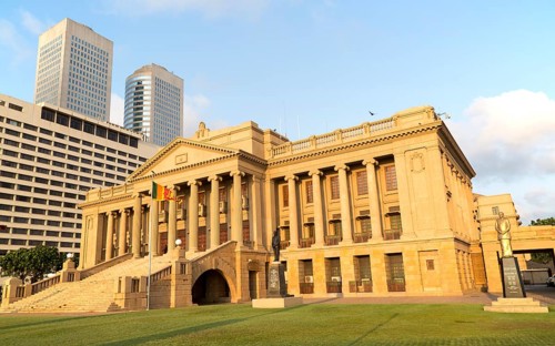 Old Parliament Building now the Presidential Secretariat offices, Colombo, Sri Lanka and modern