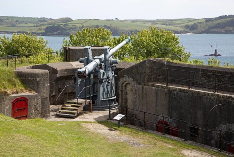 Historic military artillery gun, Pendennis Castle, Falmouth, Cornwall, England, UK