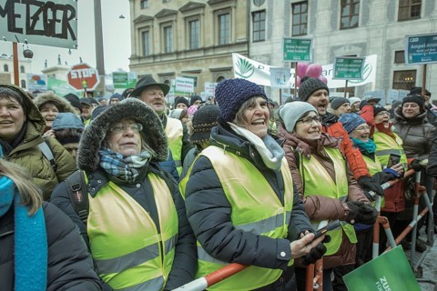 Demonstrators at the rally, farmers' protest, Odeonsplatz, Munich, Upper Bavaria, Bavaria, Germany,