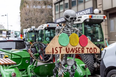 Farmers' protests in Germany. Farmers protest with tractors and banners against tax increases by