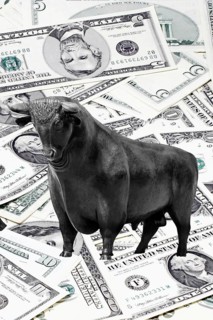 Bull and bear, symbolic figures of the stock market, Studio