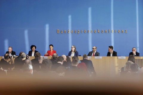 Christian Leye, MP, Amira Mohamed Ali, Dr Sahra Wagenknecht, Prof. Dr Shervin Haghsheno, university