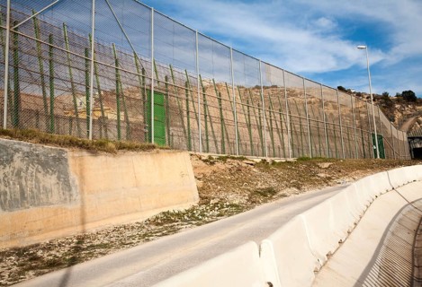 High security fences separate the Spanish exclave of Melilla, Spain from Morocco, north Africa,