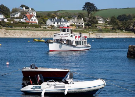 Tamar Belle ferry boat in the harbour, St Mawes, Cornwall, England, UK