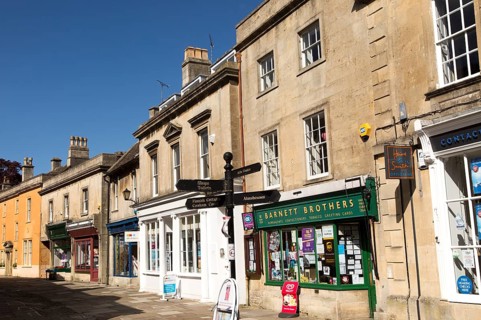 Historic buildings and shops, High Street, Corsham, Wiltshire, England, UK