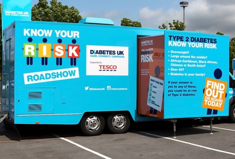 Diabetes Roadshow vehicle Tesco carpark, Ebbw Vale, Blaenau Gwent, South Wales, UK