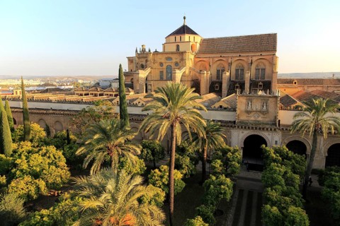 Raised angle view of Great Mosque, Mezquita cathedral, former mosque building in central, Cordoba,