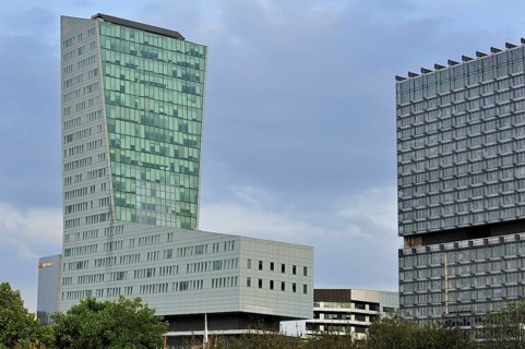 The modern office buildings Tour de Lille and Tour Lilleurope at the Euralille quarter in Lille,