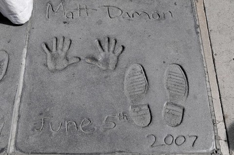 Handprints and footprints of MATT DAMON, Hollywood Boulevard, Los Angeles, California, USA, North
