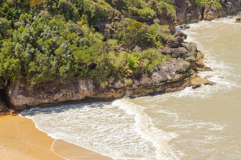 Bako national park, sea sandy beach, sunny day, blue sky and sea. Vacation, travel, tropics