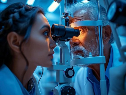 Examination at the ophthalmologist, prevention of poor eyesight, cataracts, blindness, retinal