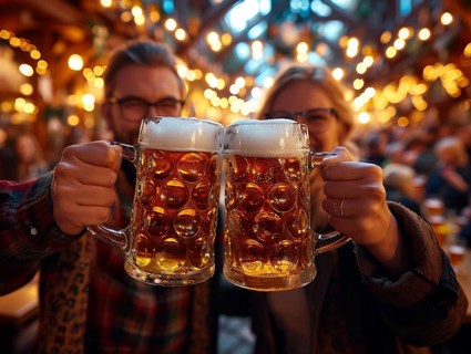 Oktoberfest, beer garden celebrations in the beer tent, AI generated