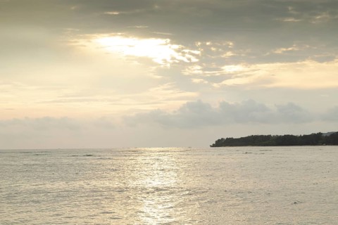 Lombok and Gili Air islands, overcast, cloudy day, sky and sea. Vacation, travel, tropics concept,