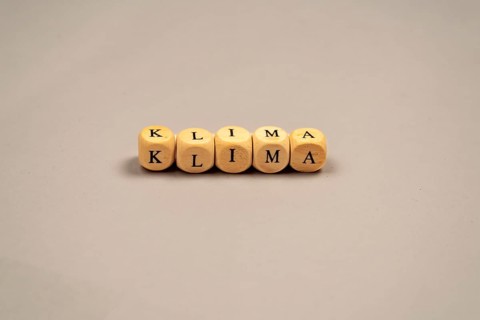 Cubes with letters form the word climate, light background, studio shot, Germany, Europe