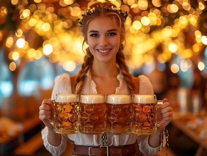 Oktoberfest, beer garden celebrations in the beer tent, AI generated