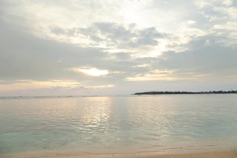 Lombok and Gili Air islands, overcast, cloudy day, sky and sea. Vacation, travel, tropics concept,