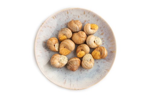 Grape (Burgundy) snails with butter and cheese isolated on white background. Top view, flat lay