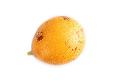 Granadilla isolated on white background. Top view, flat lay. Tropical, healthy food, summer,