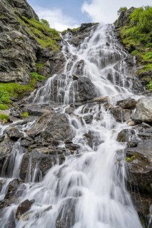 Waterfall on a mountainside, long exposure, Berliner Hoehenweg, Zillertal Alps, Tyrol, Austria,
